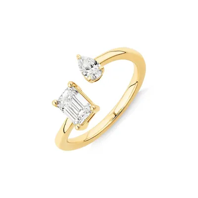 0.88 Carat Tw Two Stone Emerald And Pear Cut Laboratory-grown Diamond Engagement Ring In 14kt Yellow Gold