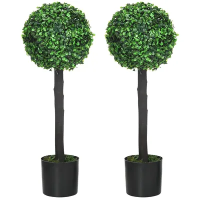 2ft Artificial Boxwood Topiary Ball Trees Set Of 2