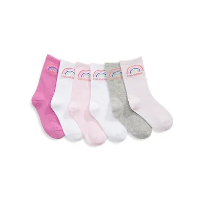 Girl's 6-Pair Rainbow-Print Crew socks