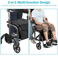 Goplus Folding Medical Rollator Walker Aluminum Transport Chair Adjustable Handle