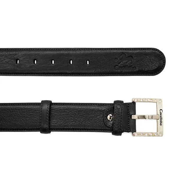 Black Smooth Leather Belt, Hudson Buckle (Gold)