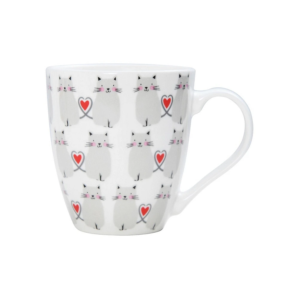 Tasse en porcelaine à imprimé de cœurs et de chats