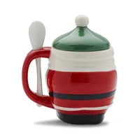 3-Piece Holiday Figural Covered Santa Mug and Spoon Set