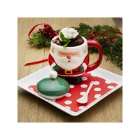 3-Piece Holiday Figural Covered Santa Mug and Spoon Set