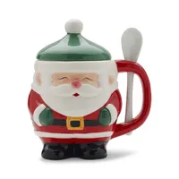 3-Piece Holiday Figural Covered Santa Mug and Spoon Set