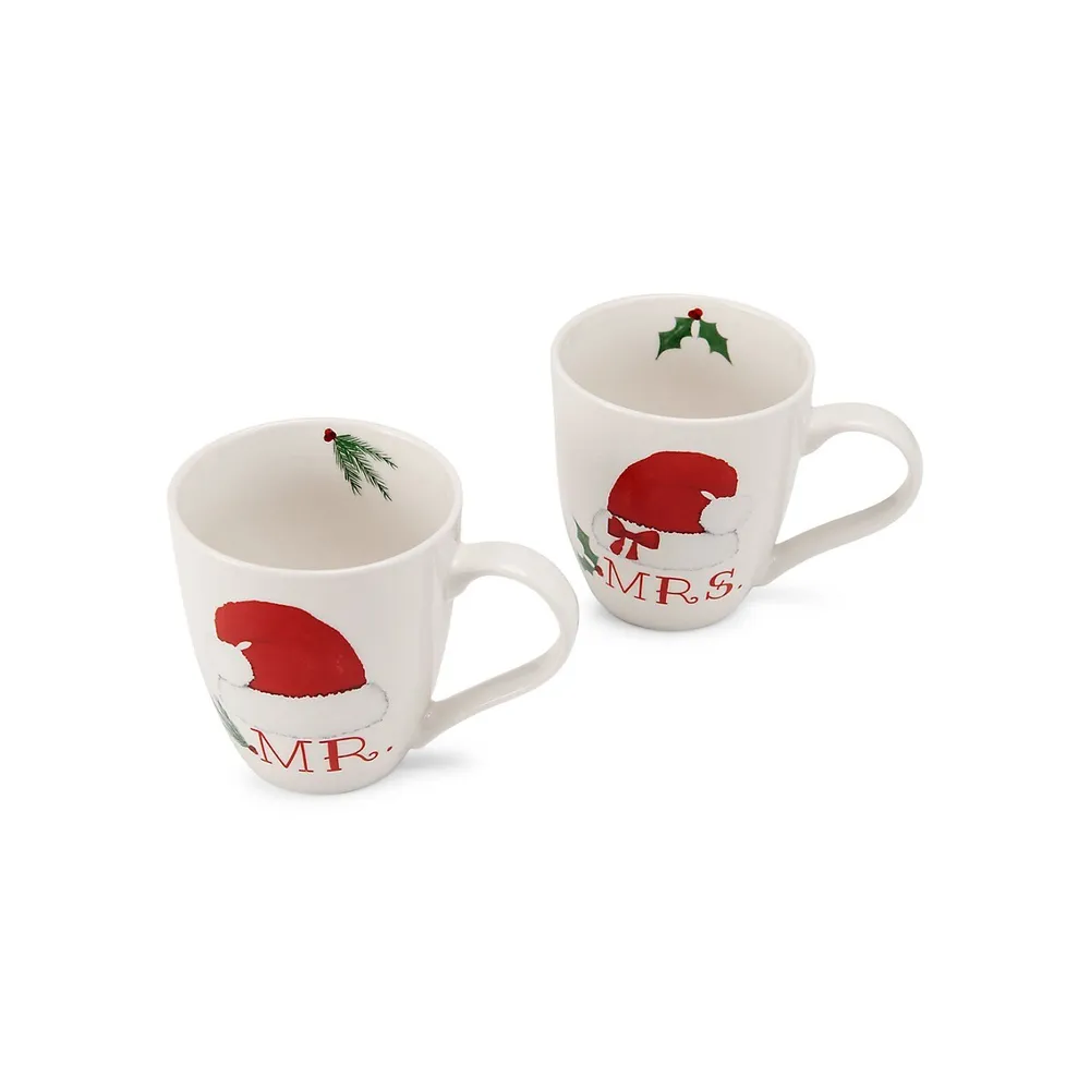 2-Piece Holiday Mr. & Mrs. Hats with Holly Mug Set