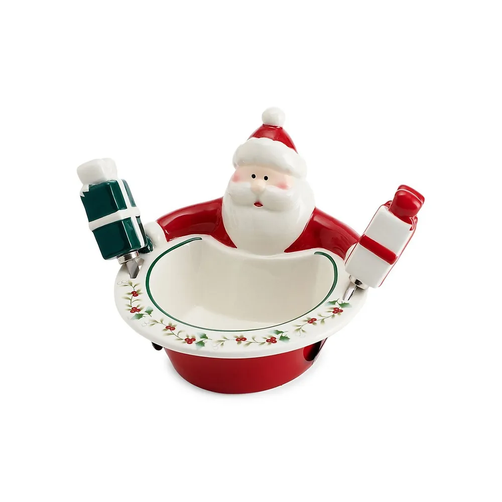 Winterberry Santa Dip Bowl and Spreaders