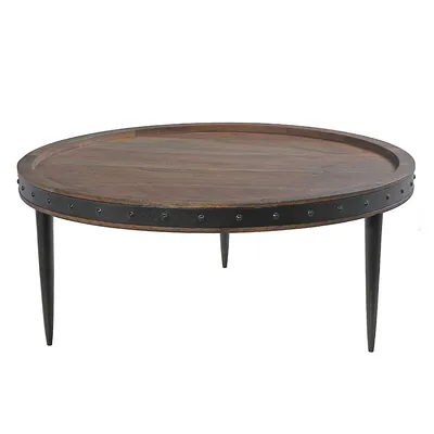 Gray Acacia Wood With Riveted Gunmetal Cake Stand