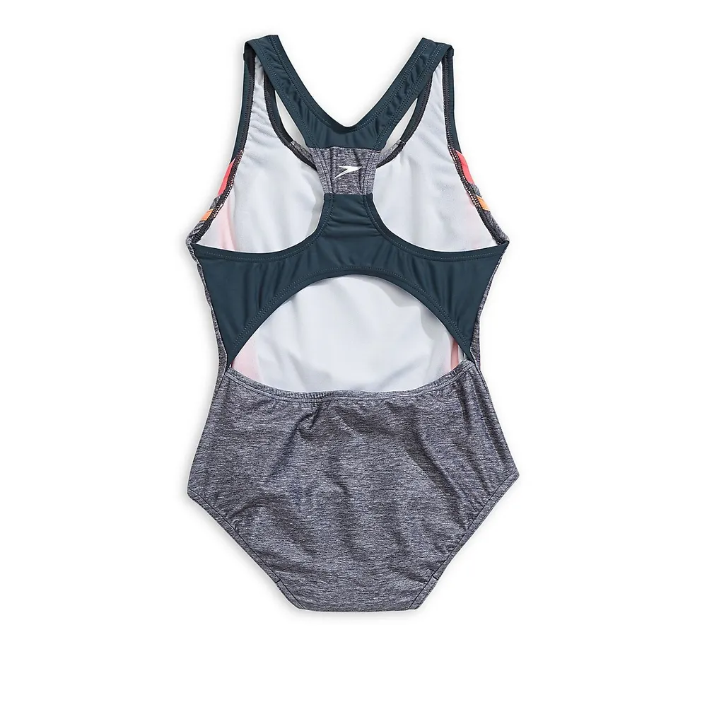 Girl's Colourblock Logo Swimsuit