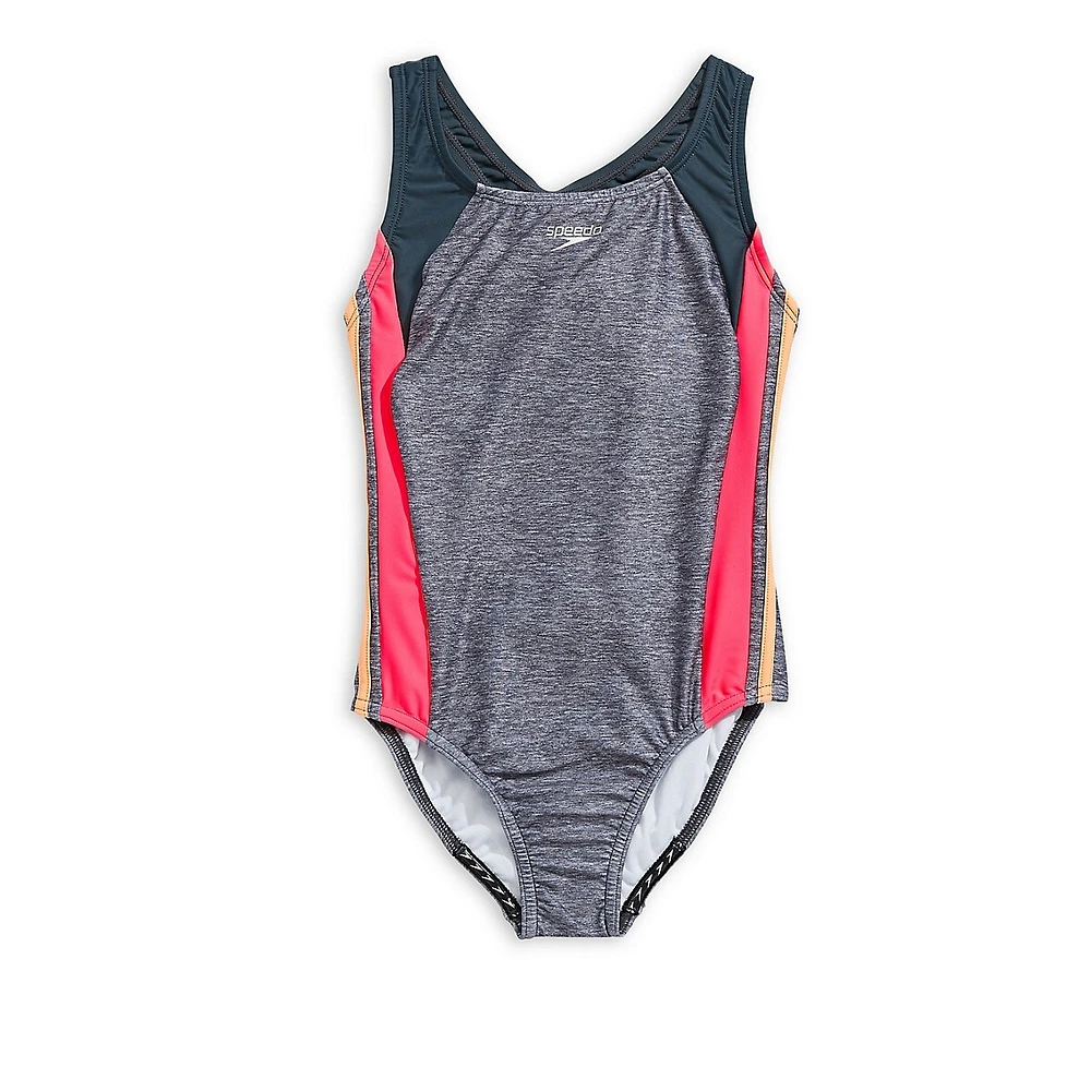 Girl's Colourblock Logo Swimsuit