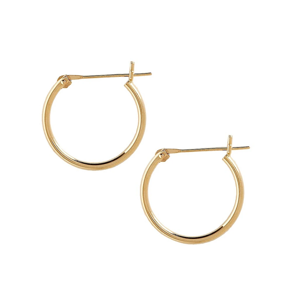 14K Yellow Gold 15mm Tube Hoop Earrings