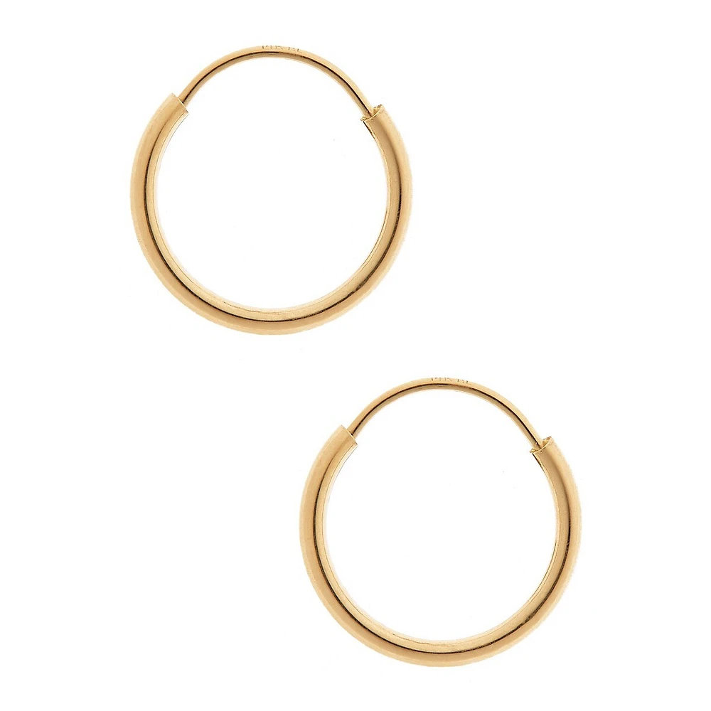 14K Yellow Gold 12mm Endless Hoop Earrings