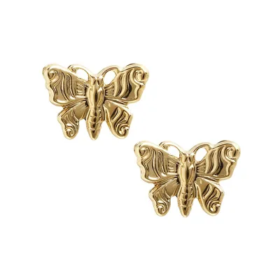 14K Yellow Gold Tailored Butterfly Button Earrings