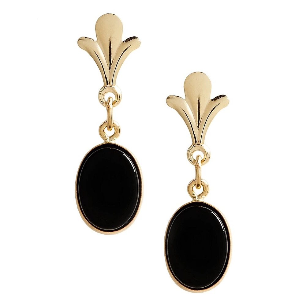 14K Yellow Gold Onyx Drop Earrings