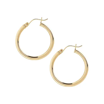 14K Yellow Gold Tube Hoop Earrings