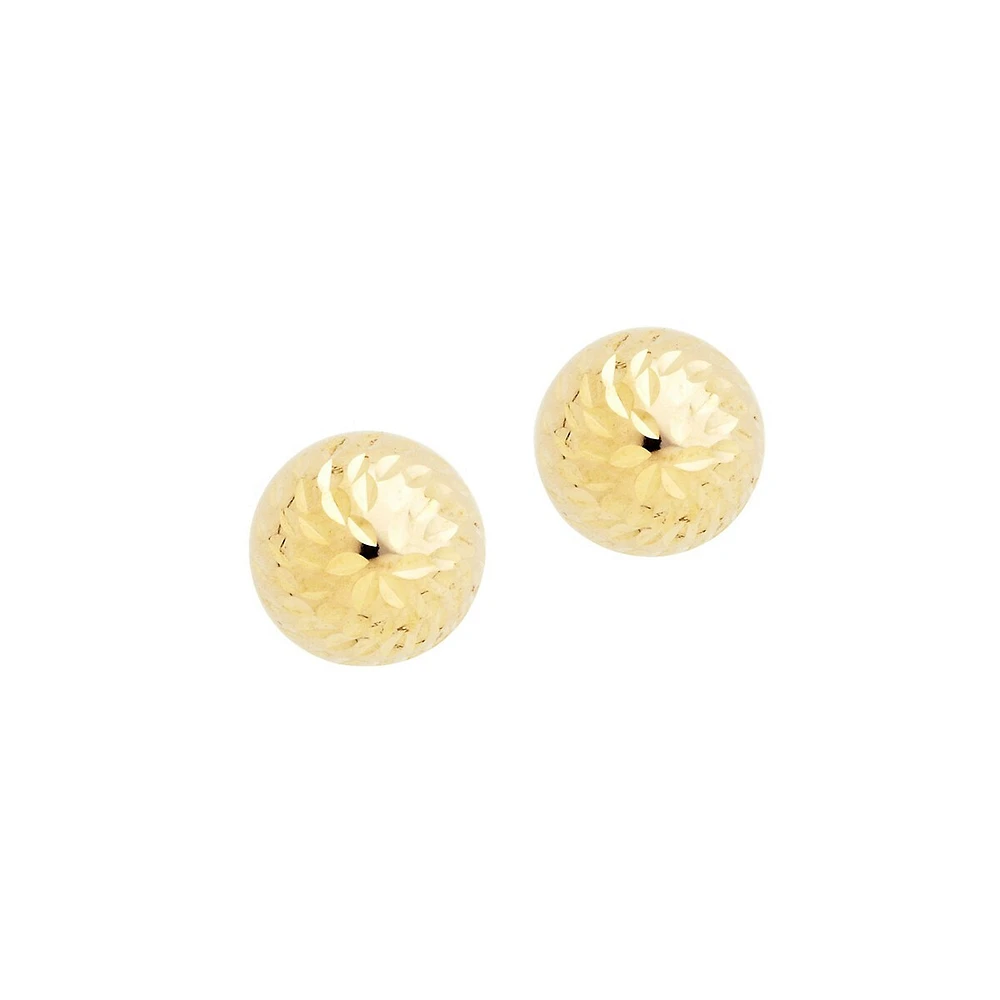 14K Yellow Gold Swirl Cut Ball Stud Earrings