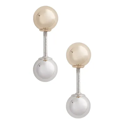 14K Yellow And White Gold Ball And Nut Earrings