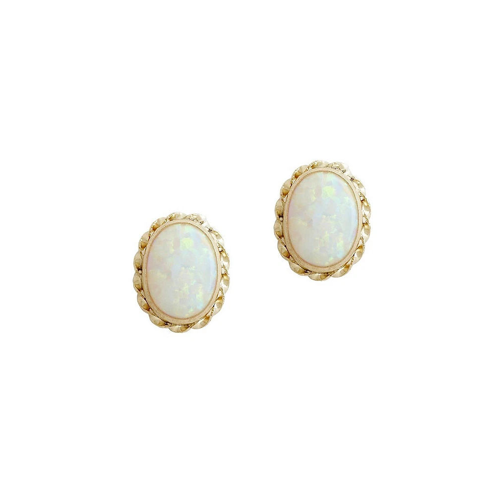 14K Yellow Gold Created Opal Earrings