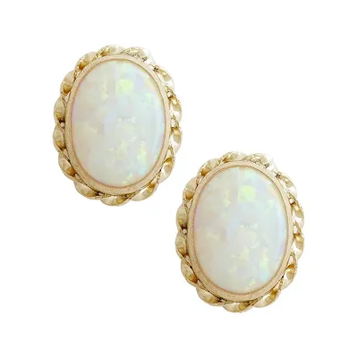 14K Yellow Gold Created Opal Earrings