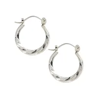 14K White Gold Swirl And Beaded Pattern Hoop Earrings