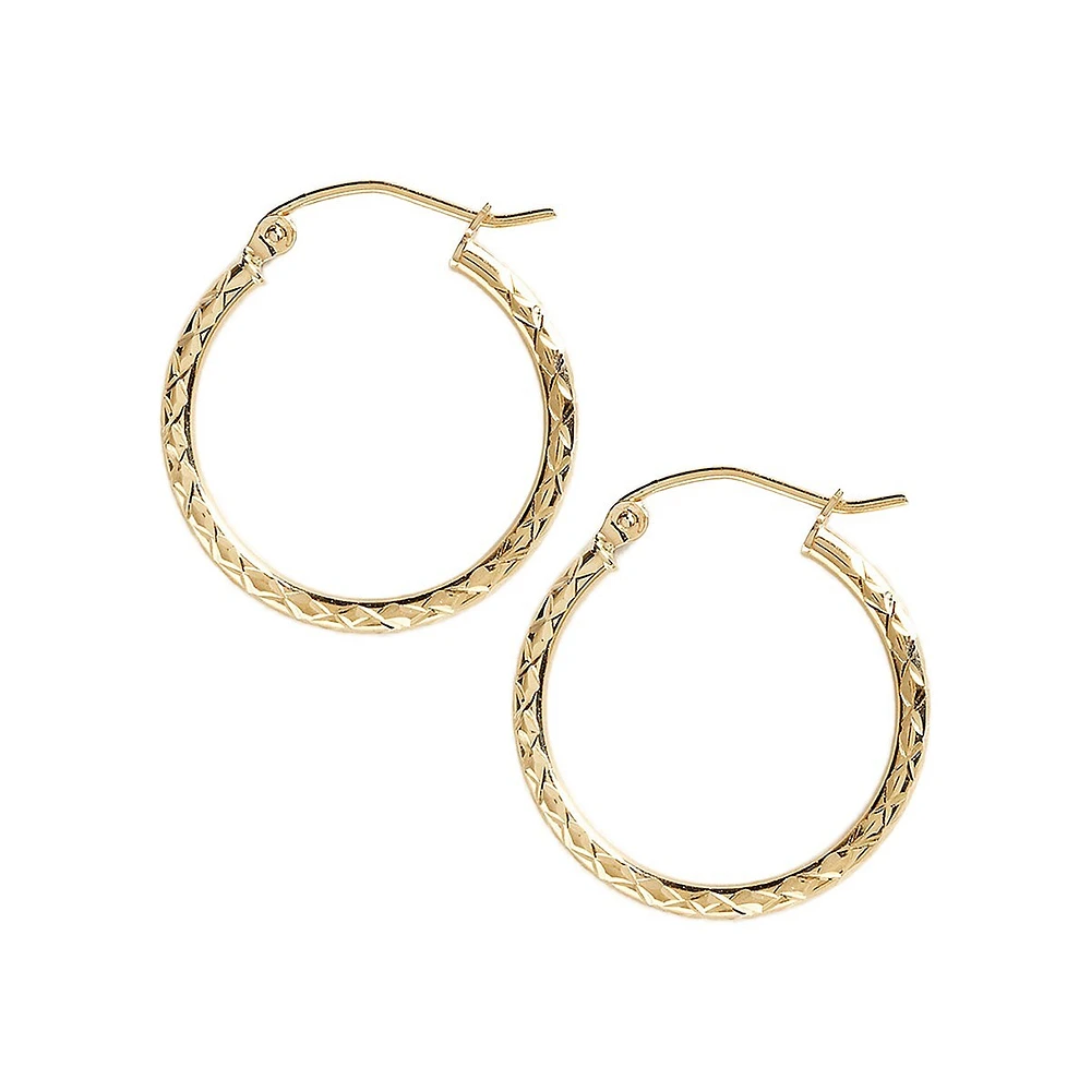 14K Yellow Gold Diamond Cut Hoop Earrings