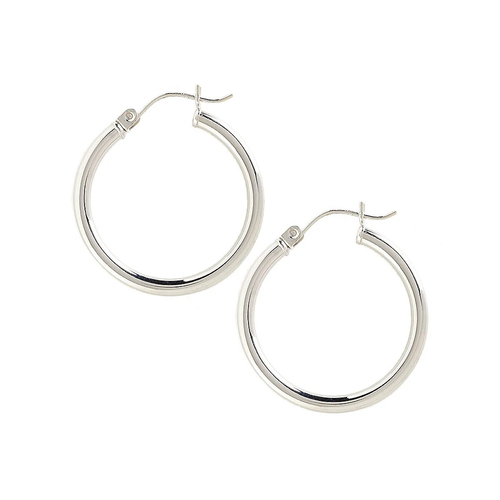 14K White Gold 25mm Tube Hoop Earrings