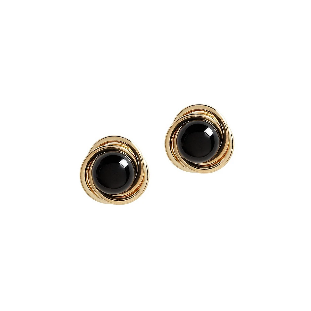 Boucles d'oreilles avec onyx et trois anneaux en or 14 ct