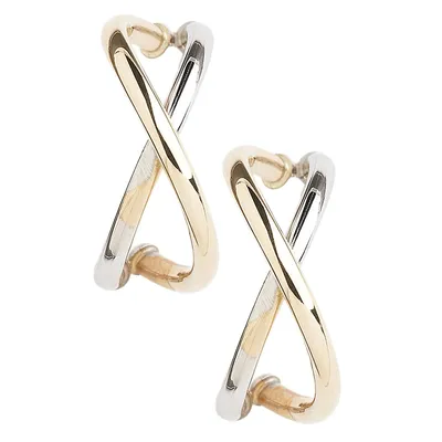 14K Yellow And White Gold Double Hoop Earrings