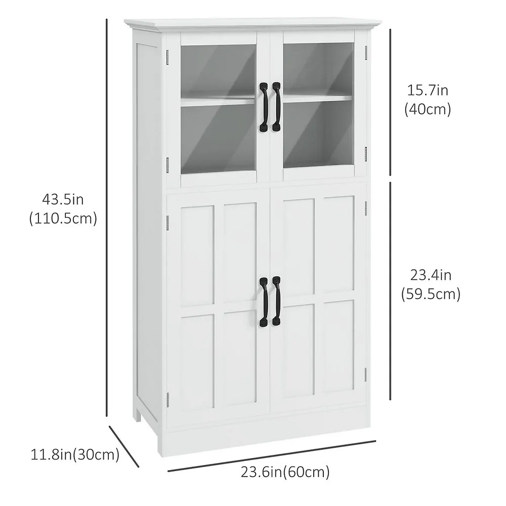 Cameo 4-Piece Modular White Glass Door Wall Unit with Storage Bookcases