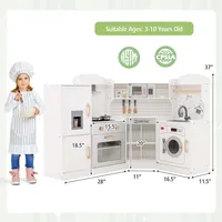 Corner Play Kitchen Toddler Kitchen Playset With Range Hood, Ice Maker, Microwave