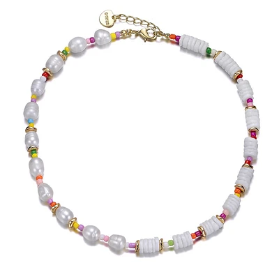 Kids 14k Gold Plated Multi Color Beads With Freshwater Pearls Necklace