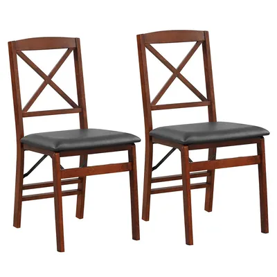 2 Pack Folding Dining Chairs Foldable Chairs With Pvc Padded Seat & High Backrest