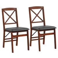 2 Pack Folding Dining Chairs Foldable Chairs With Pvc Padded Seat & High Backrest