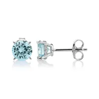 Round Brilliant Stud Earrings With 2.18 Carats* Signature Simulant Blue Topaz In Sterling Silver