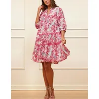 Hortense Dress A Line Floral Print Pink