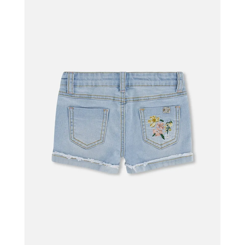 Denim Short With Embroidery Light Blue