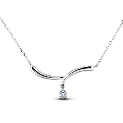 925 Sterling Silver 0.03 Ct Canadian Diamond Dangle Solitaire Necklace