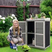 Outdoor Potting Bench Table, Garden Storage Cabinet With Metal Tabletop