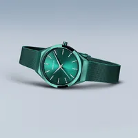 Ladies Ultra Slim Stainless Steel Watch In Dark Green/dark Green