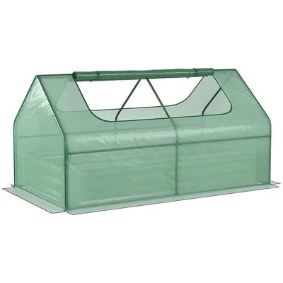 Greenhouse With Raised Garden Bed And Plastic Cover, Green