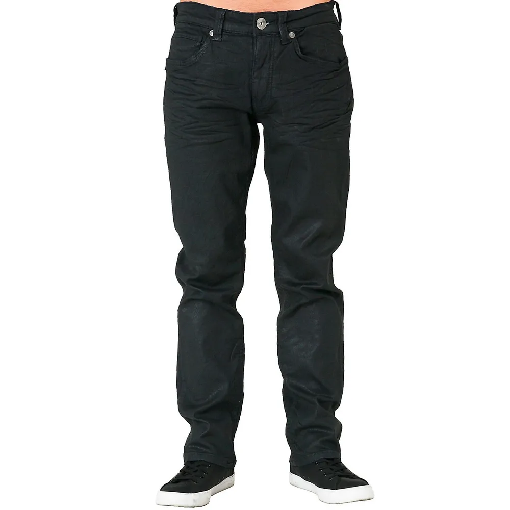 Men's Relaxed Straight Premium Denim Jeans Black Coated