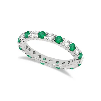 Eternity Diamond And Emerald Ring Band 14k Gold (2.35ct