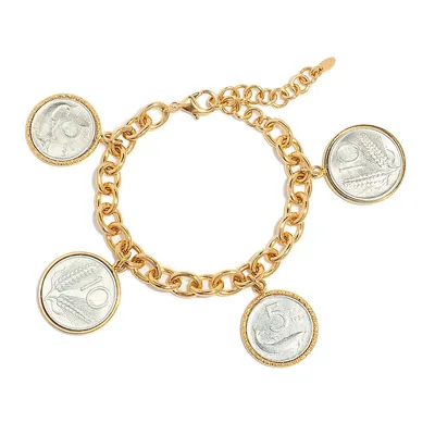 18kt Gold Plated 8" Genuine 10 & 5 Lira On Belcher Link Bracelet