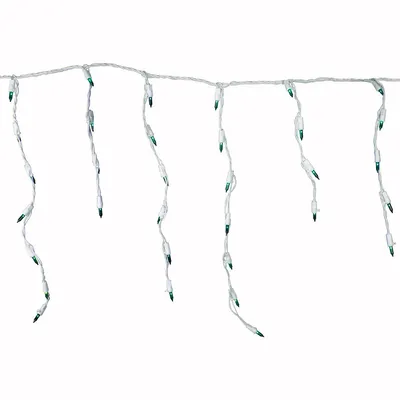 Set Of 100 Green Everglow Icicle Christmas Lights, 6.6' White Wire