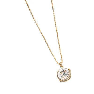 Goldtone Clear Rivoli Crystal Pendant Necklace
