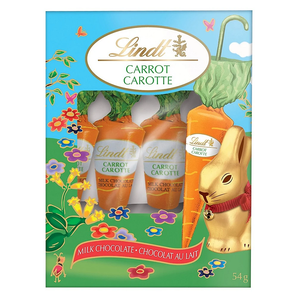Emballage de quatre carottes en chocolat au lait