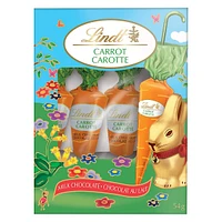 Emballage de quatre carottes en chocolat au lait