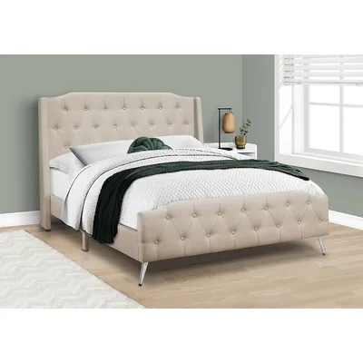Bed, Queen Size, Bedroom, Frame, Upholstered, Linen Look, Chrome Metal Legs, Transitional