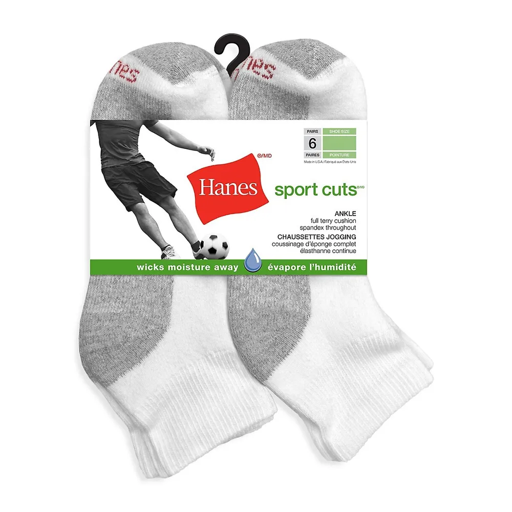 Hanes Men's 6-Pair Sport Cuts Terry Cushion Ankle Socks Pakc