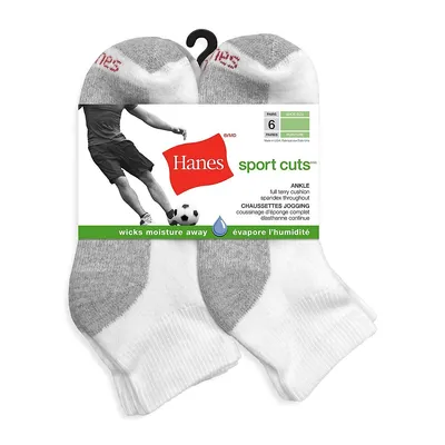Men's 6-Pair Sport Cuts Terry Cushion Ankle Socks Pakc